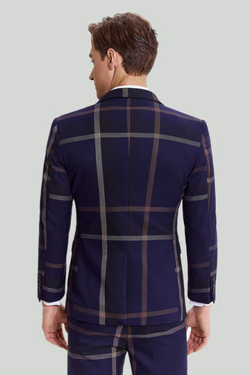 Mænds 3 stk. en knap Navy Plaid Tuxedo